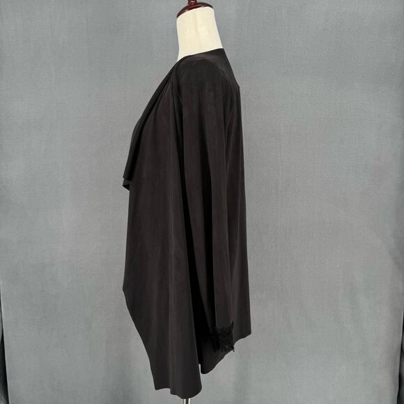 Pain de Sucre Faux Suede Waterfall Open Front Jacket OS Black Witchy Lagenlook - Picture 4 of 11